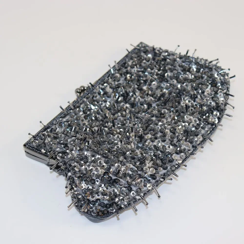 Lancôme Beaded Evening Clutch Silver‎ Kisslock Shoulder Bag